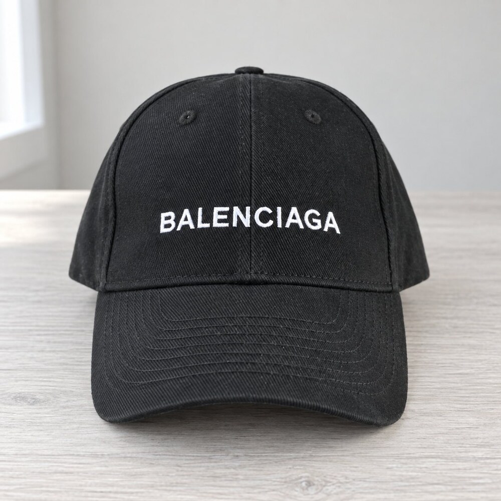 Balenciaga Black Cotton Logo Cap